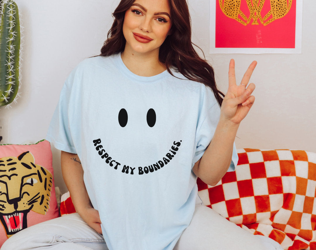 Respect My Boundaries Black Smiley Face Comfort Colors® Tshirt | Mental health matters 2023 2024 | Sweatshirt gift mental health awareness