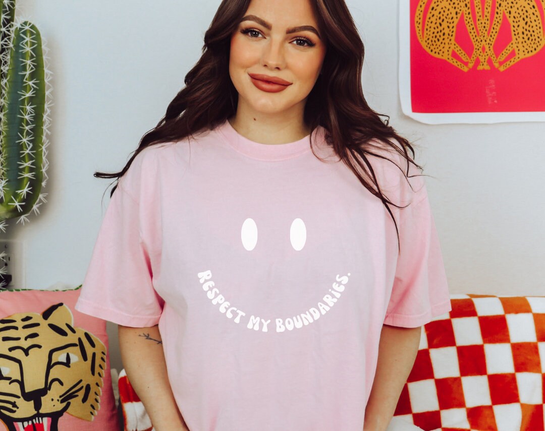 Respect My Boundaries White Smiley Face Comfort Colors® Tshirt | Mental health matters 2023 2024 | Sweatshirt gift mental health awareness