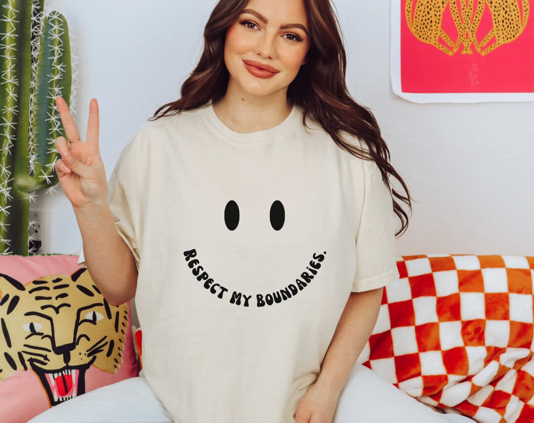 Respect My Boundaries Black Smiley Face Comfort Colors® Tshirt | Mental health matters 2023 2024 | Sweatshirt gift mental health awareness