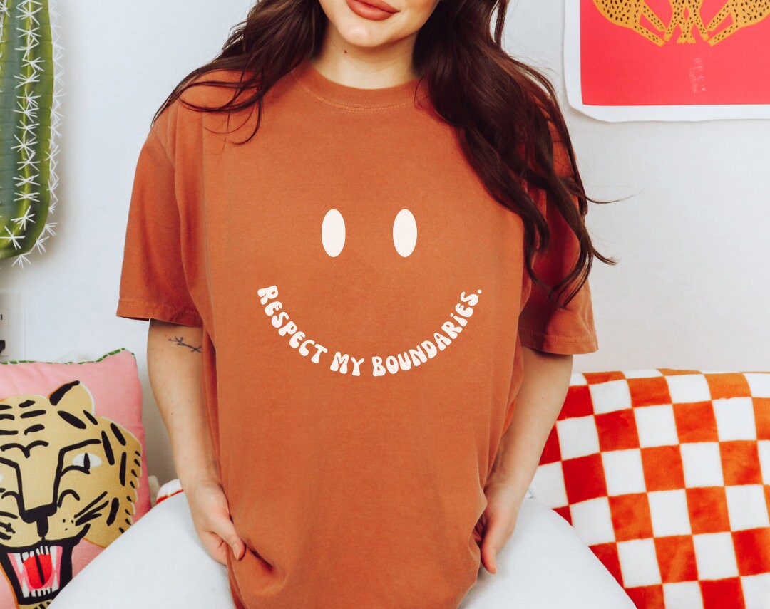 Respect My Boundaries White Smiley Face Comfort Colors® Tshirt | Mental health matters 2023 2024 | Sweatshirt gift mental health awareness