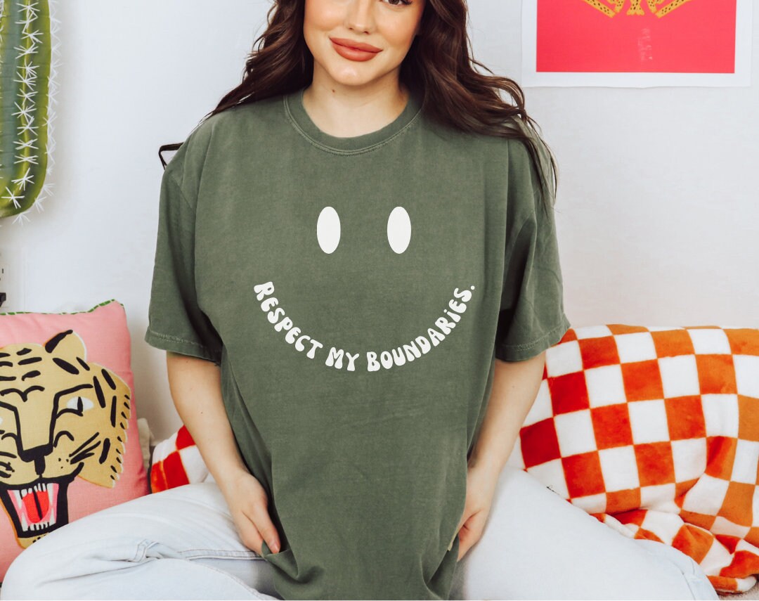 Respect My Boundaries White Smiley Face Comfort Colors® Tshirt | Mental health matters 2023 2024 | Sweatshirt gift mental health awareness