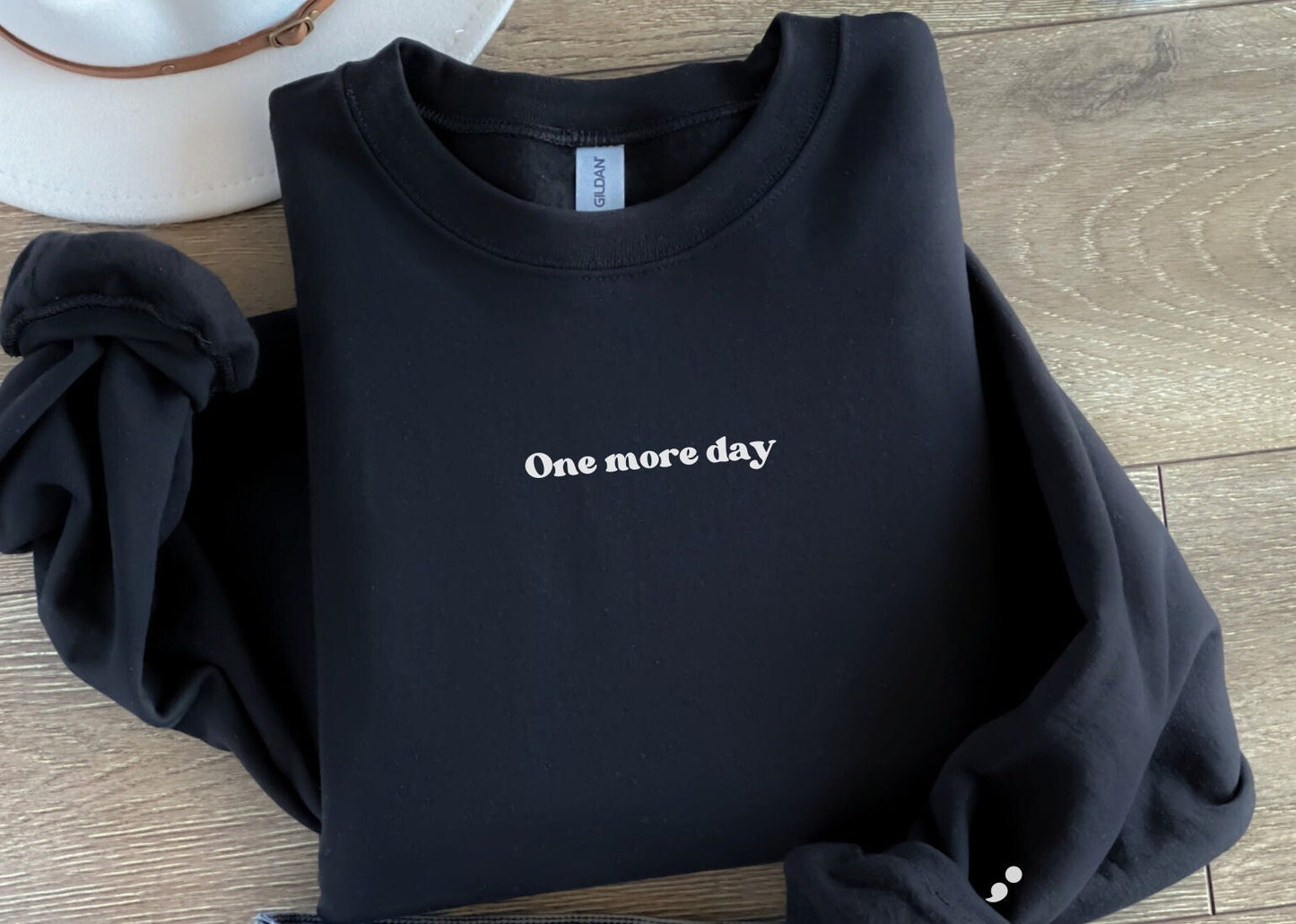 Prevention Semi Colon Sleeve One More Day Crewneck Sweatshirt | Mental Health Suicide Awareness Matters Overstimulated Anxiety Shirt Gifts
