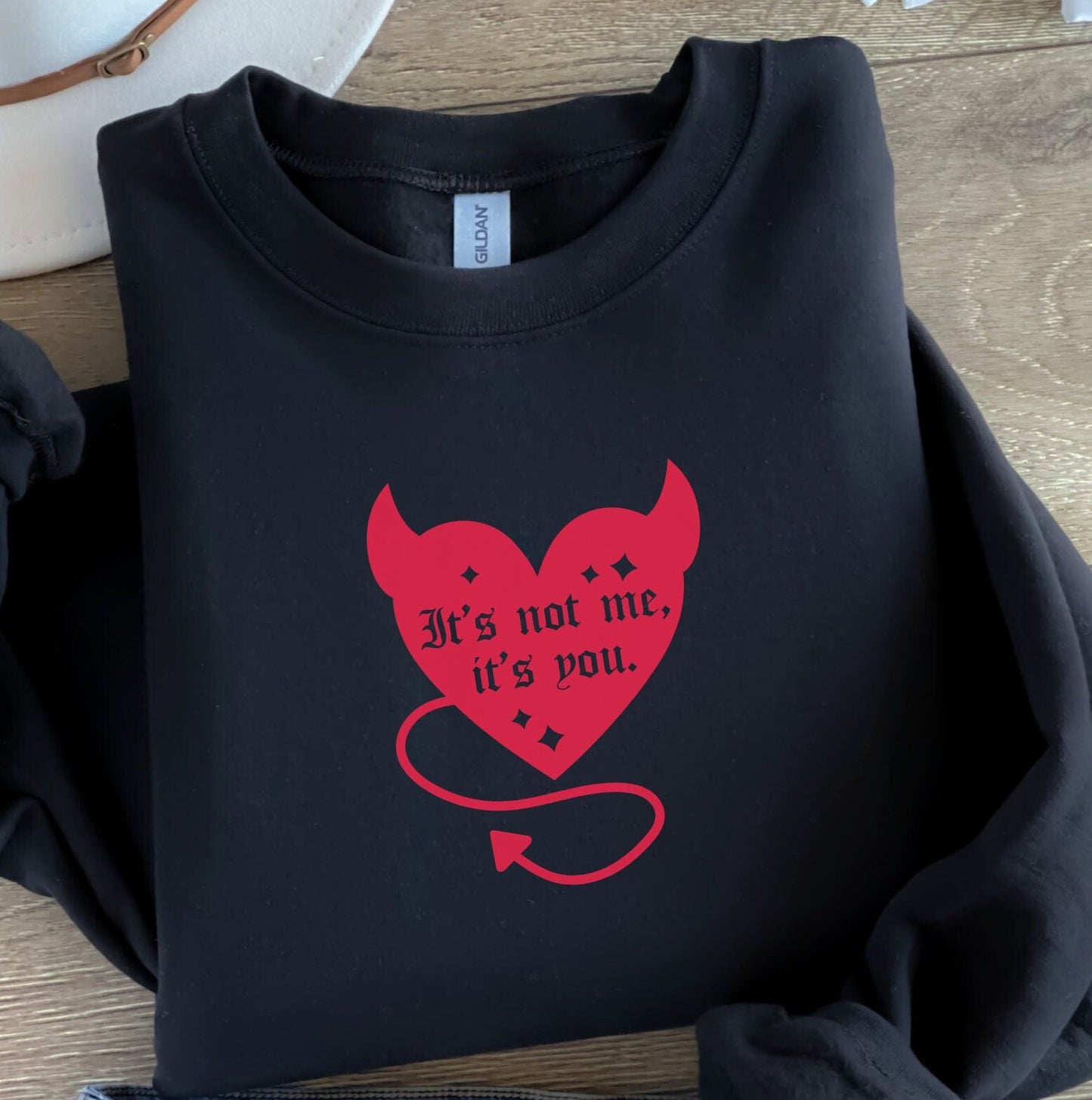 Funny Valentine's Day Sweatshirt It's Not Me It's You Devil Horn Heart Self Love Self Care Matters Mental Health Awareness Crewneck 2024