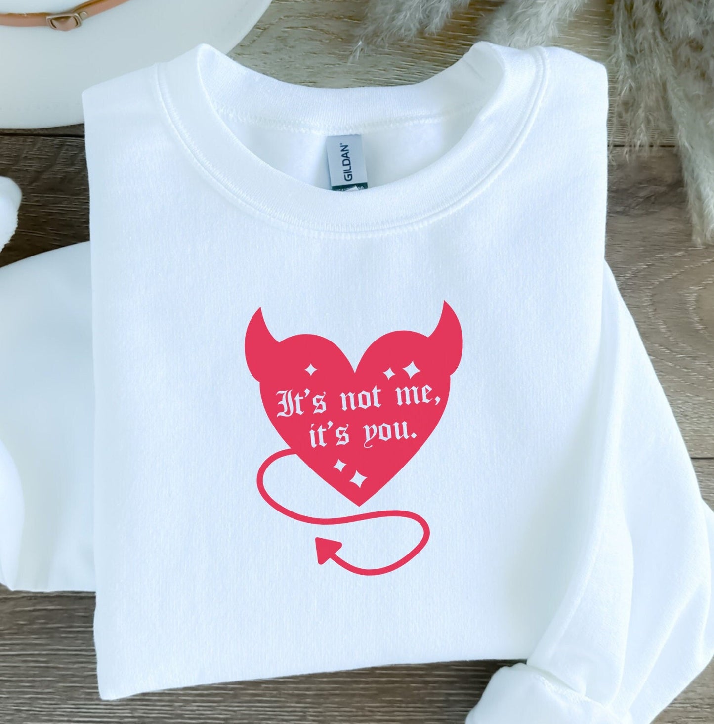 Funny Valentine's Day Sweatshirt It's Not Me It's You Devil Horn Heart Self Love Self Care Matters Mental Health Awareness Crewneck 2024