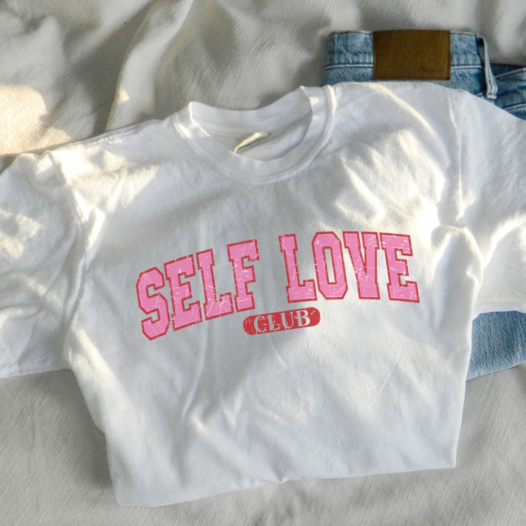 Cute Valentine's Day Shirt Self Love Club Affirmation Comfort Colors® Relaxed Grunge Tshirt Mental Health Matters Valentines heart 2024