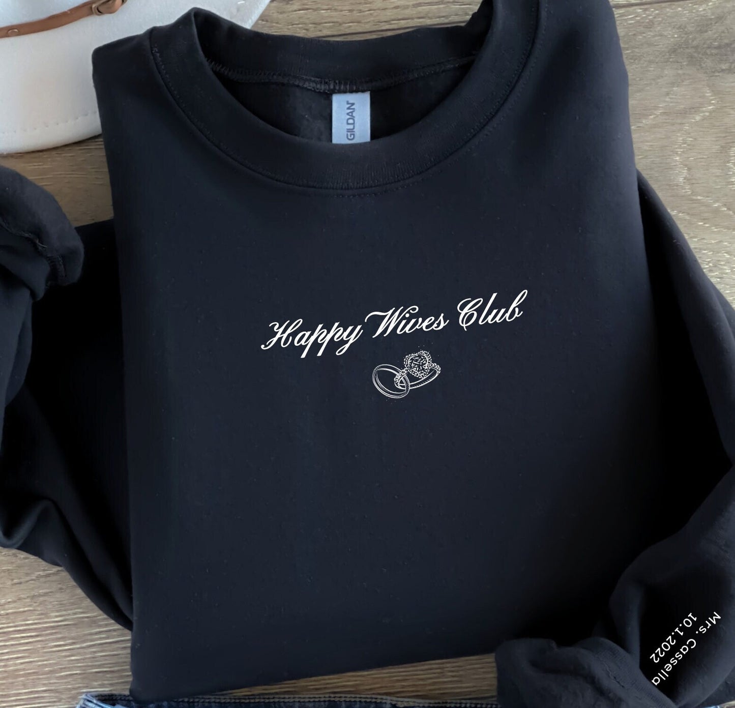 Personalized Name Happy Wives Club Sweatshirt | Custom Wedding Gifts Sleeve Design Wifey Crewneck Bride Bachelorette 2024