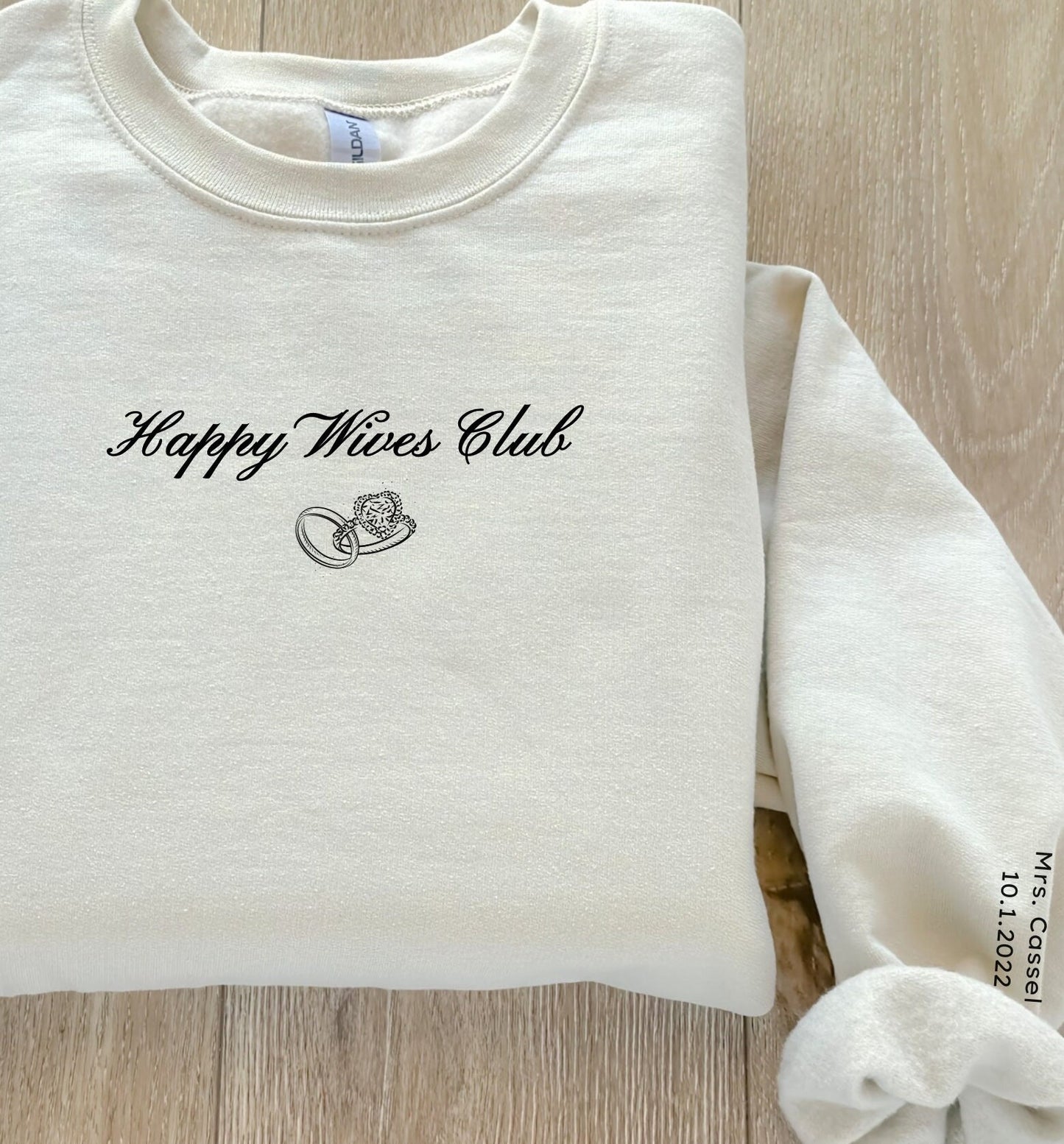 Personalized Name Happy Wives Club Sweatshirt | Custom Wedding Gifts Sleeve Design Wifey Crewneck Bride Bachelorette 2024