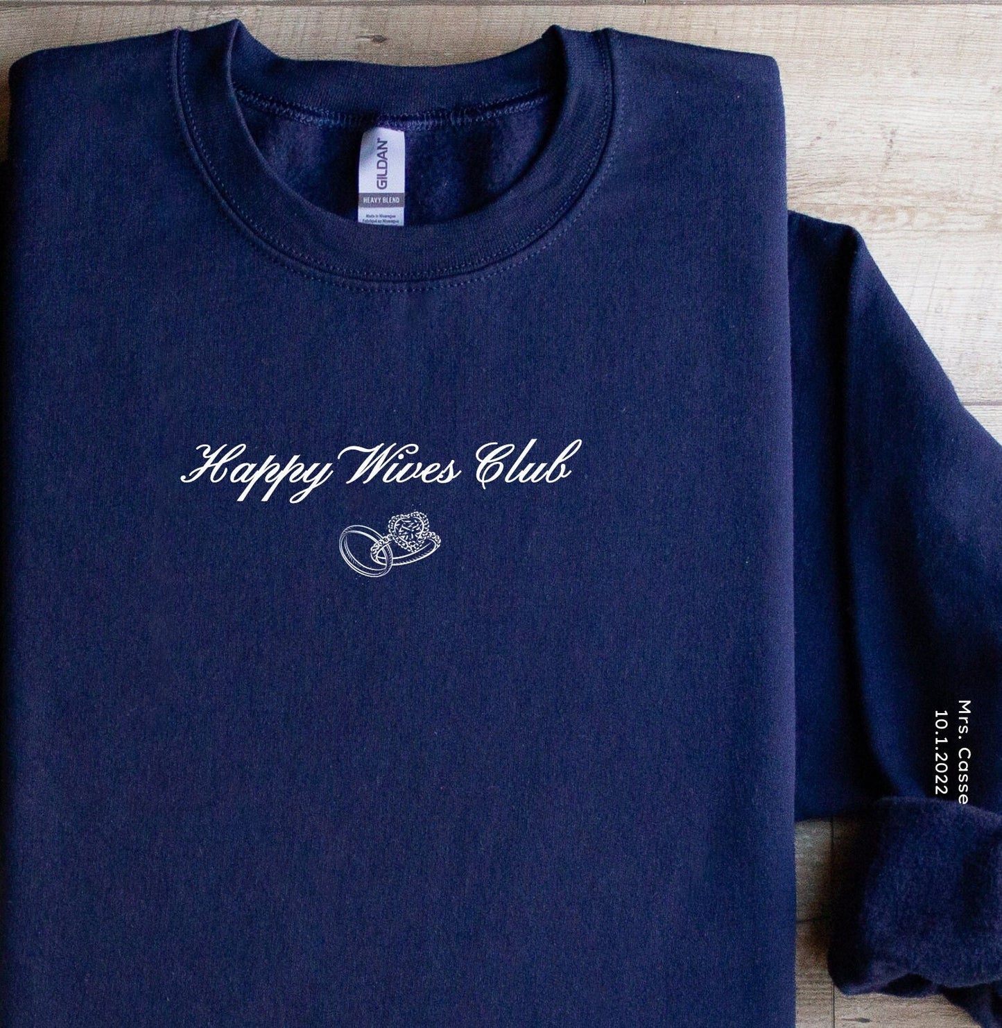 Personalized Name Happy Wives Club Sweatshirt | Custom Wedding Gifts Sleeve Design Wifey Crewneck Bride Bachelorette 2024