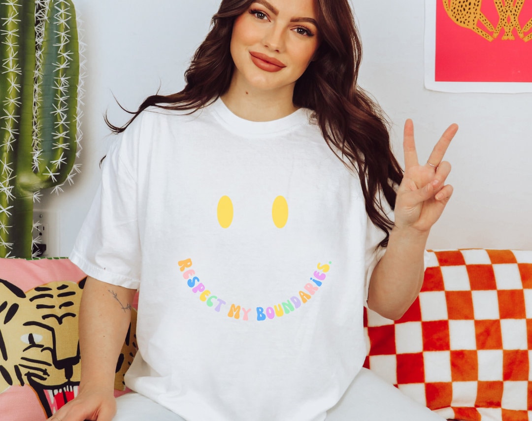 Respect My Boundaries Smiley Face Comfort Colors® Tshirt | Mental health matters 2023 2024 | Sweatshirt gift mental health awareness