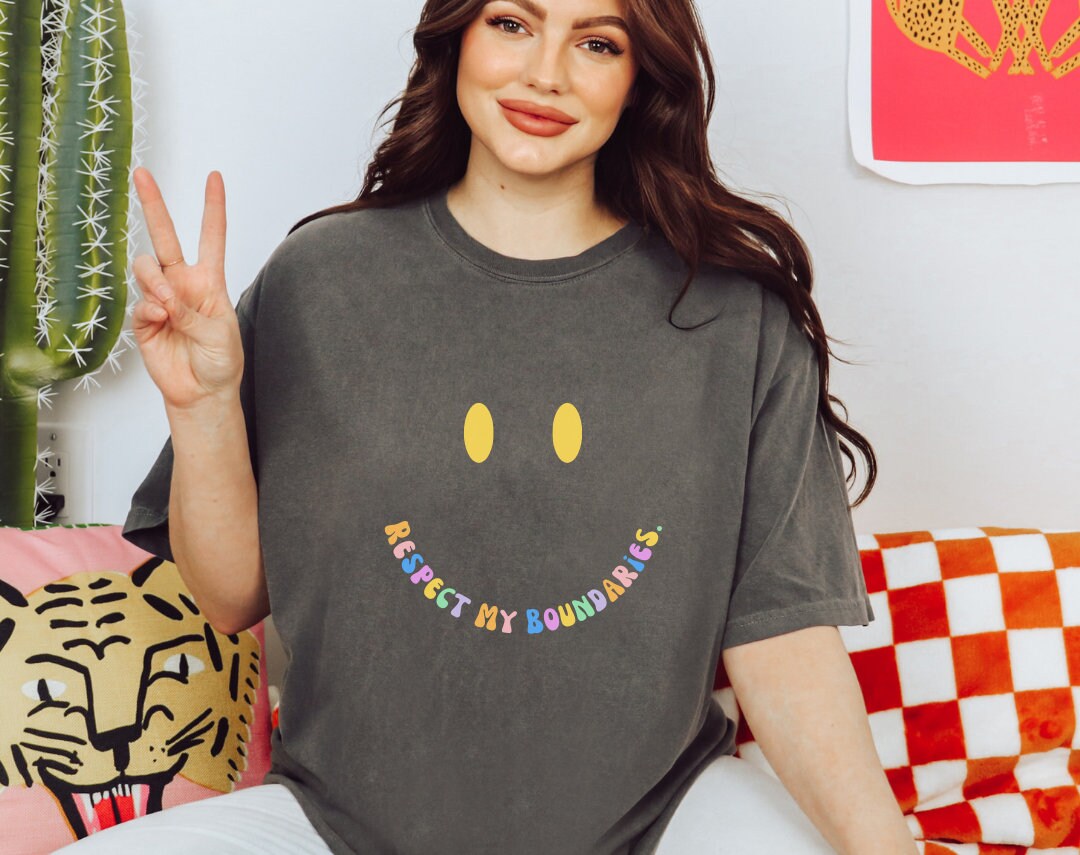 Respect My Boundaries Smiley Face Comfort Colors® Tshirt | Mental health matters 2023 2024 | Sweatshirt gift mental health awareness