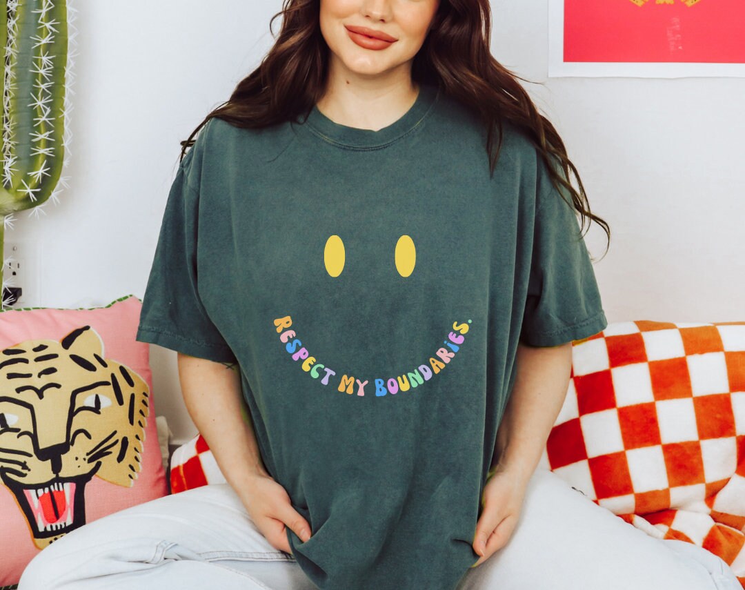 Respect My Boundaries Smiley Face Comfort Colors® Tshirt | Mental health matters 2023 2024 | Sweatshirt gift mental health awareness