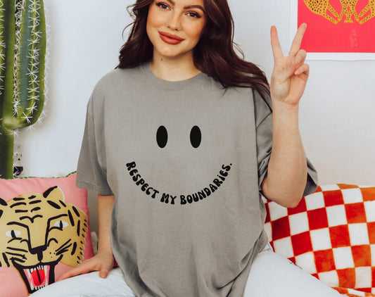 Respect My Boundaries Black Smiley Face Comfort Colors® Tshirt | Mental health matters 2023 2024 | Sweatshirt gift mental health awareness