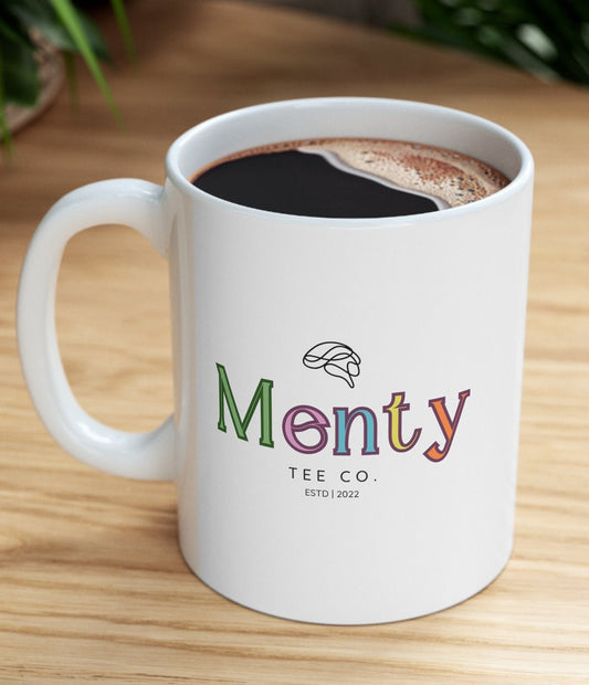 Menty Tee Co Logo 11oz Mug | Mental Health Shop Merch Awareness Matters Ceramic Coffee Tea Mug Gifts New Menty Tee Co Fall 2023