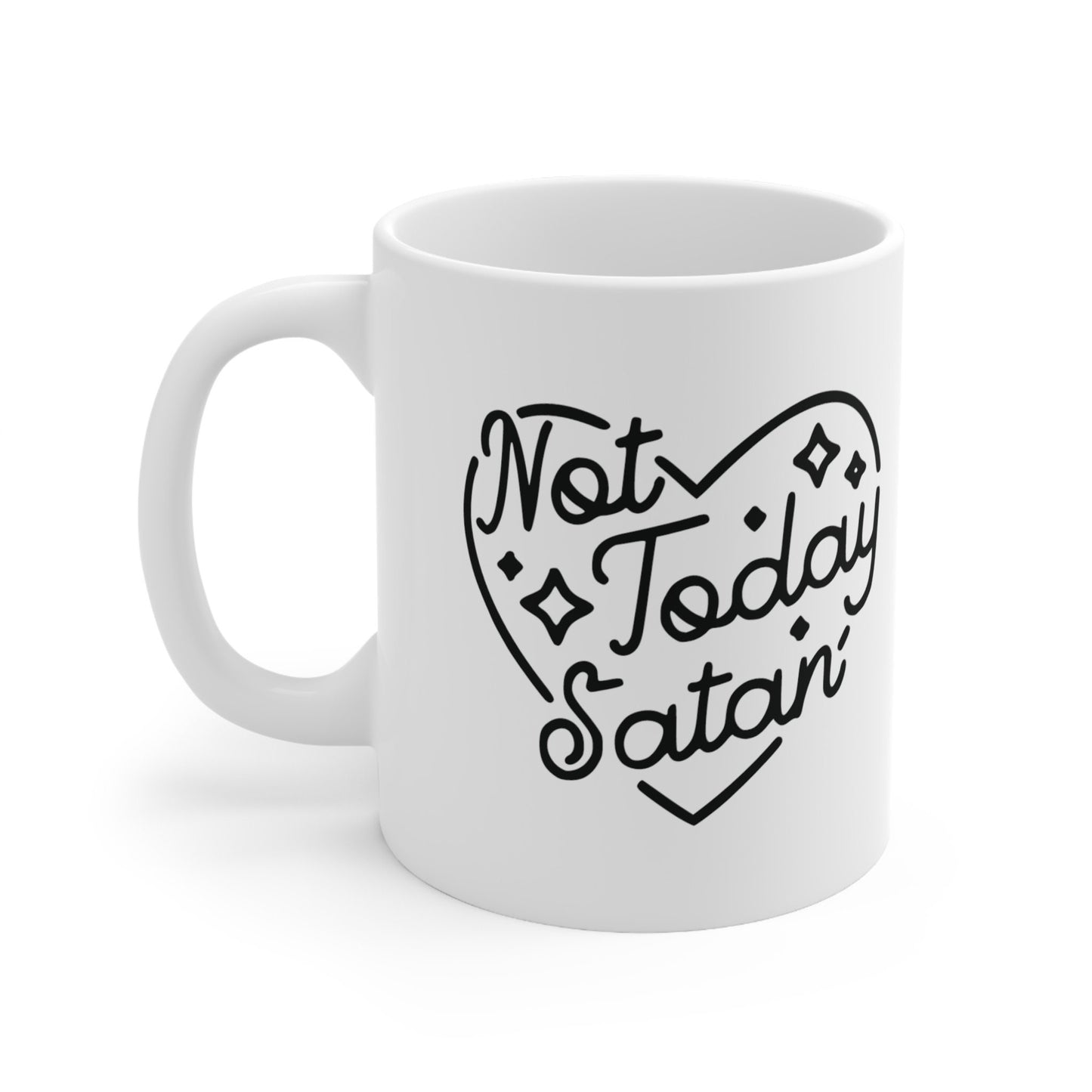 Not Today Satan 11oz Mug | Good Vibes Only Cute Heart and Stars Mental Health Self Love Ceramic Coffee Tea Mug New Menty Tee Co 2023