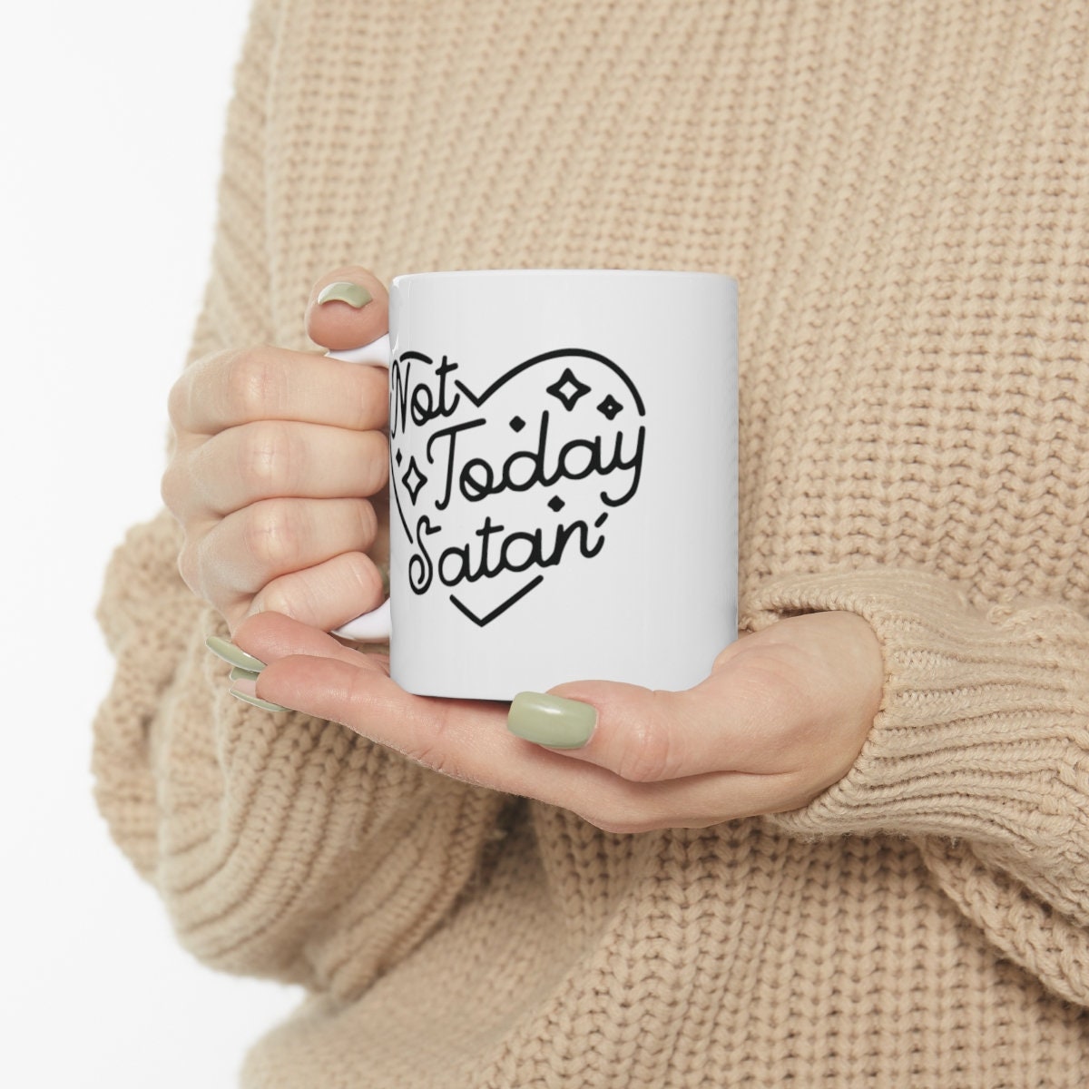 Not Today Satan 11oz Mug | Good Vibes Only Cute Heart and Stars Mental Health Self Love Ceramic Coffee Tea Mug New Menty Tee Co 2023