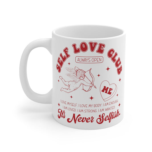 Cute Valentine's Day Self Love Club Coffee Mug | Coffee Lovers Gift Valentine's Day Gift 2024 Moody Mental Health Matters Self Love Mug